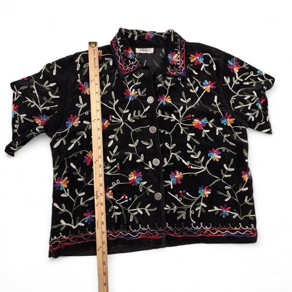 Vintage Ariel Black Velvet Floral Embroidered Jacket Women’s L Boho - Picture 5 of 7
